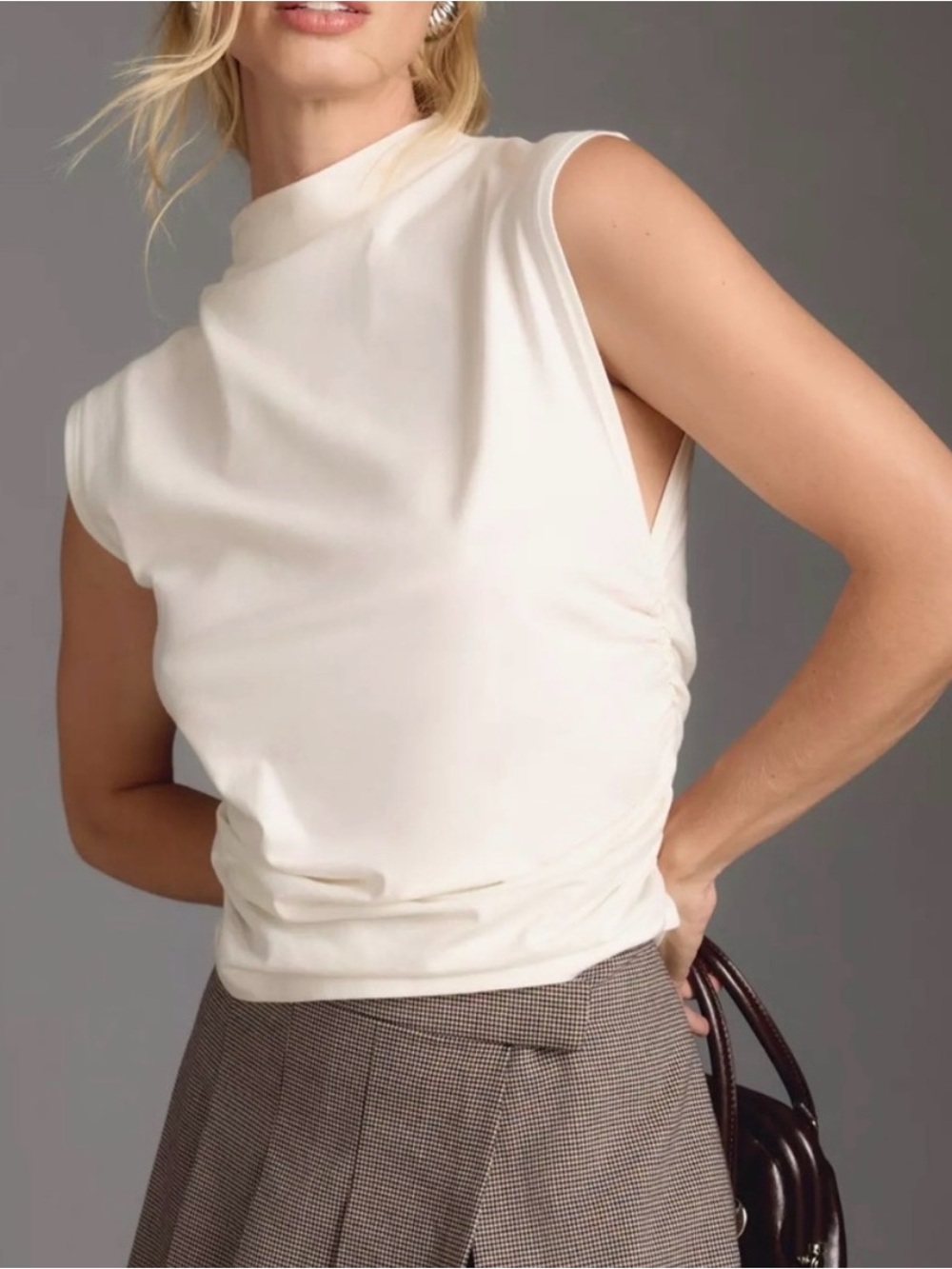 Anthropologie Maeve Ruched Muscle Tee with mock neck